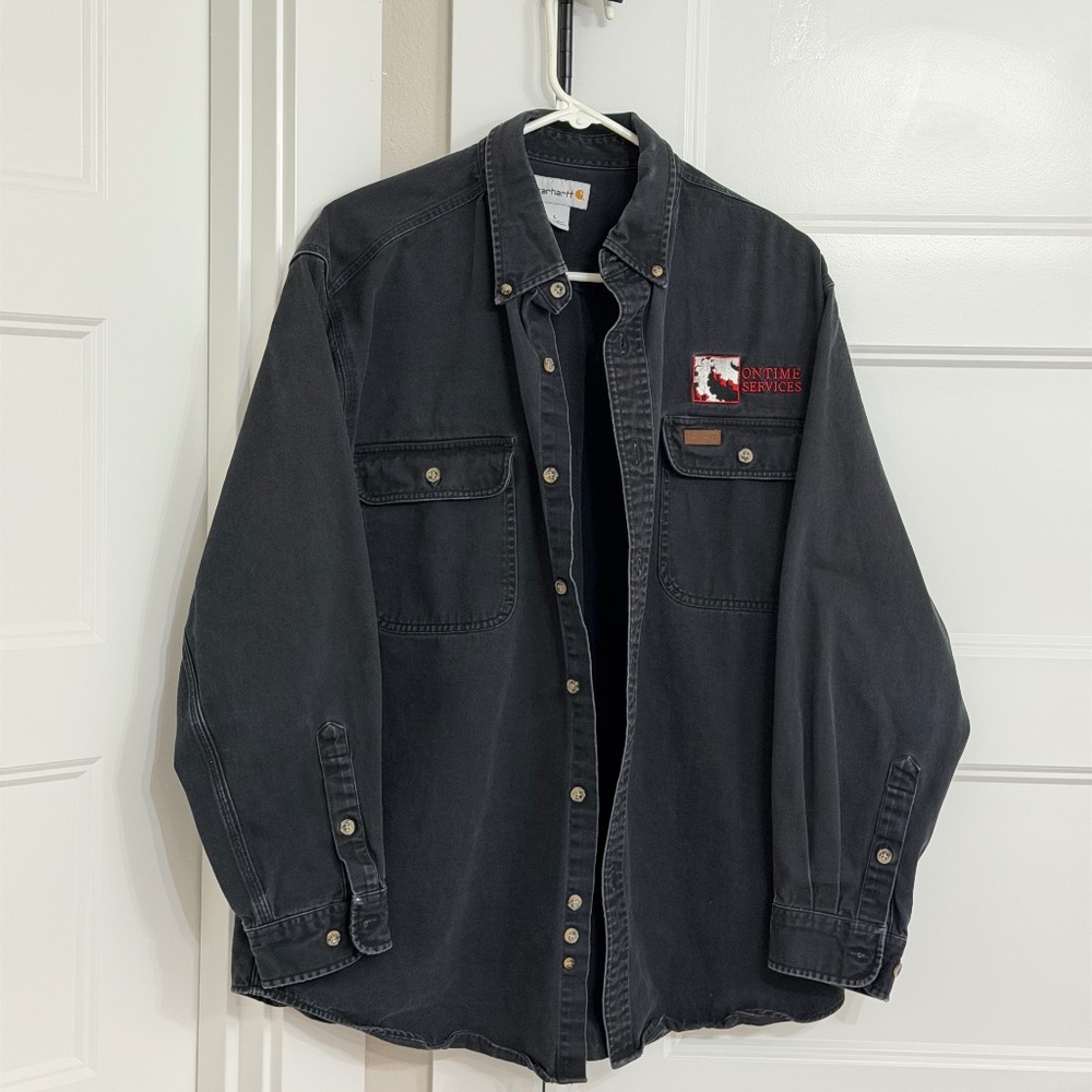 VTG Carhartt S09 BLK Mens Large Long Sleeve Button Up Work Shirt
